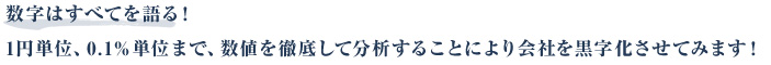 数字はすべてを語る！1円単位、0.1％単位まで、数値を徹底して分析することにより会社を黒字化させてみます！
